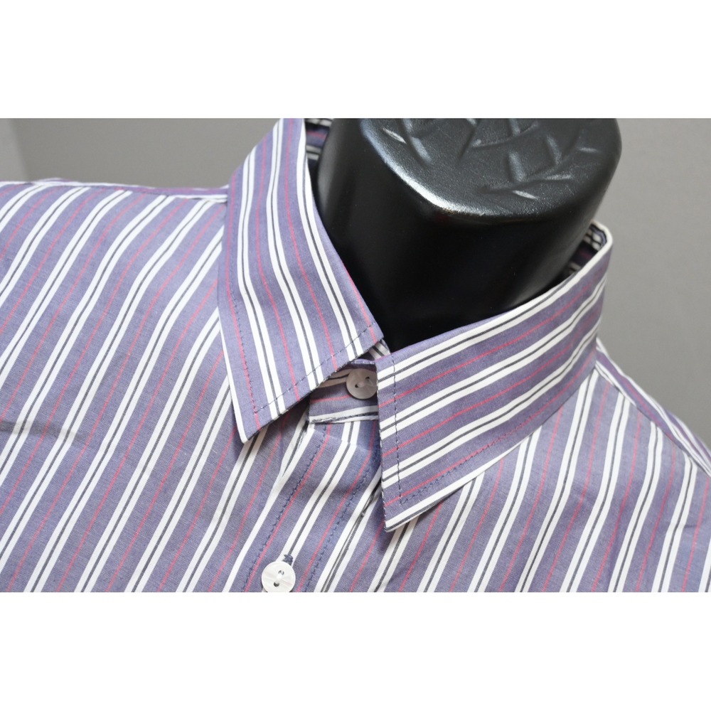 Hugo Boss Button Up Dress Shirt Mens Large Purple Striped Long Sleeve Excellent